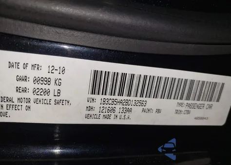 2011 Dodge Caliber Heat z USA, uszkodzony, nr VIN 1B3CB5HA2BD132563